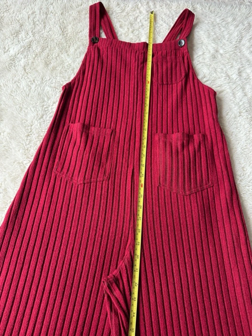 Halara Woman Red Ribbed Adjustable Straps Overall LARGE Boho Preppy Folk Country - Picture 8 of 9